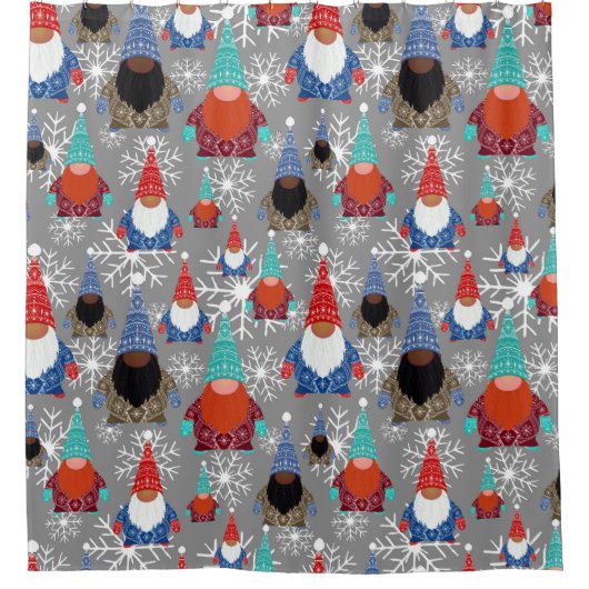 Gnome Snowflake Illustrationen Weihnachtsmuster Duschvorhang (Vorderseite)