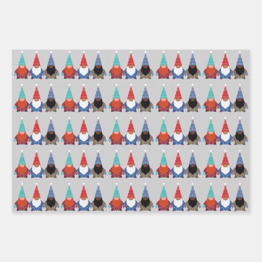 Gnome Snowflake Illustrationen Weihnachtsmuster Geschenkpapier Set (Vorderseite 2)