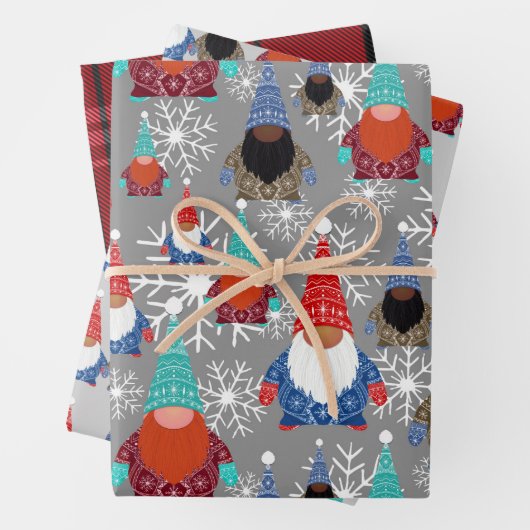 Gnome Snowflake Illustrationen Weihnachtsmuster Geschenkpapier Set (Beispiel)
