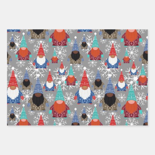 Gnome Snowflake Illustrationen Weihnachtsmuster Geschenkpapier Set (Vorderseite)
