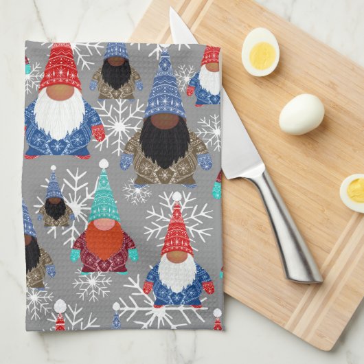 Gnome Snowflake Illustrationen Weihnachtsmuster Geschirrtuch (Viertel Falte)