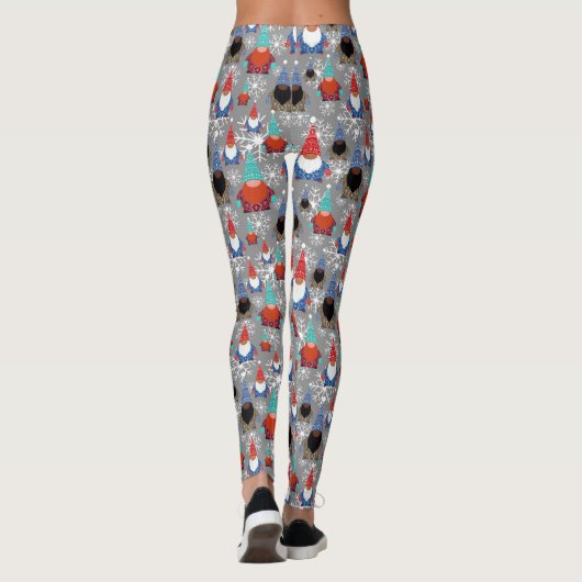 Gnome Snowflake Illustrationen Weihnachtsmuster Leggings (Rückseite)