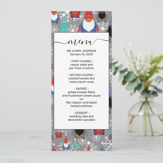 Gnome Snowflake Illustrationen Weihnachtsmuster Menükarte (Stehend Vorderseite)