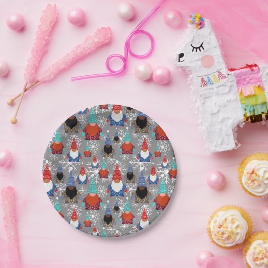 Gnome Snowflake Illustrationen Weihnachtsmuster Pappteller (Party)