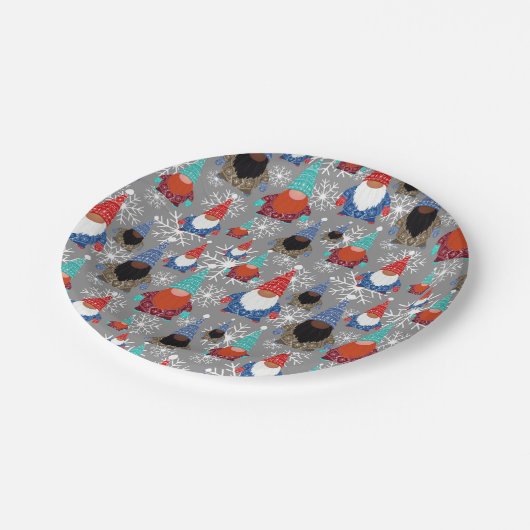 Gnome Snowflake Illustrationen Weihnachtsmuster Pappteller (Schrägansicht)