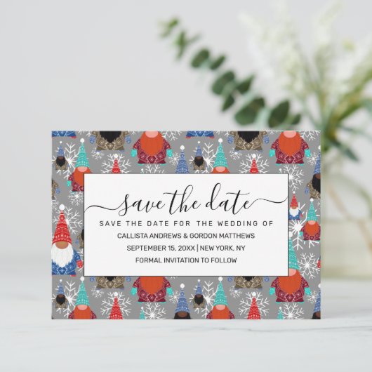 Gnome Snowflake Illustrationen Weihnachtsmuster Save The Date (Stehend Vorderseite)
