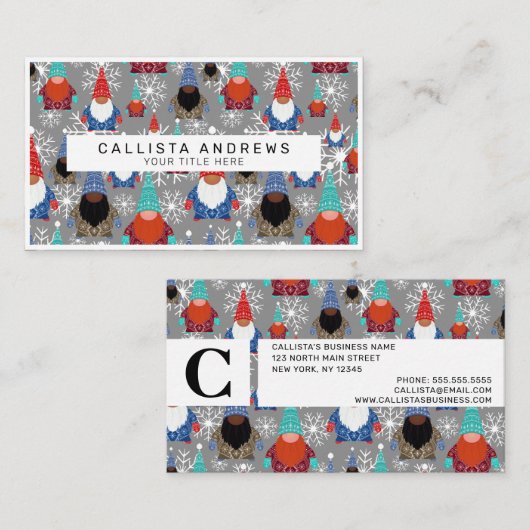 Gnome Snowflake Illustrationen Weihnachtsmuster Visitenkarte (Vorne/Hinten)