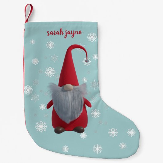 Gnome Snowflake Personalisiert Aquamarin Kleiner Weihnachtsstrumpf (Vorderseite)