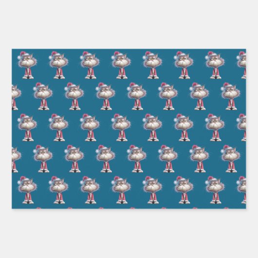 gnome, snowman,  cute tired santa elf cat geschenkpapier set (Vorderseite 3)