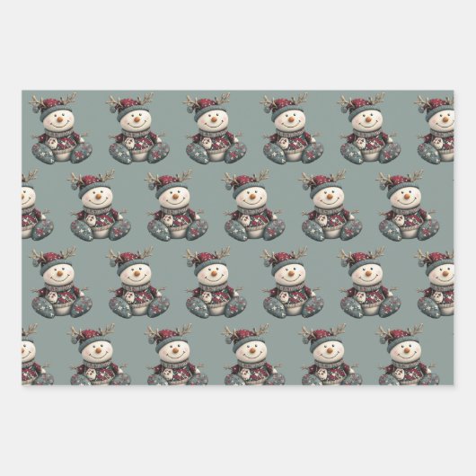 gnome, snowman,  cute tired santa elf cat geschenkpapier set (Vorderseite 2)