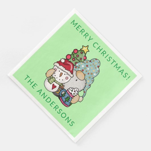 Gnome Snowman Weihnachts-Party Serviette (Ecke)