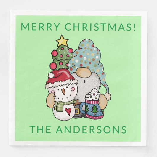 Gnome Snowman Weihnachts-Party Serviette (Vorderseite)