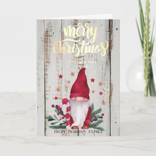 Gnome, Stars Pine Tree Branches Frohe Weihnachten (Vorderseite)