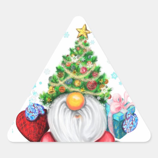 Gnome Sticker mit Weihnachtsbaumhut und Geschenk (Vorderseite)