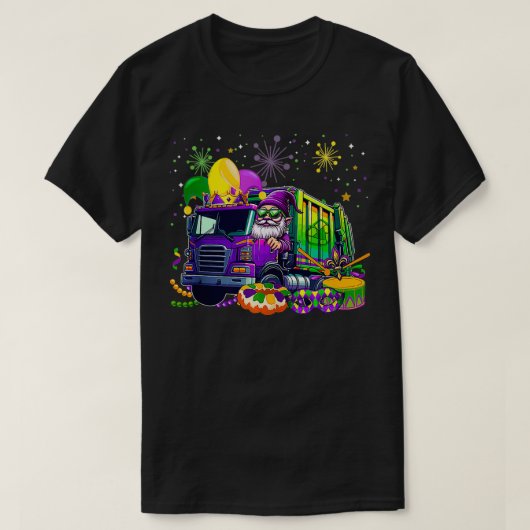 Gnome Sunglasses Driving Garbage Truck Jester Hat T-Shirt (Design vorne)