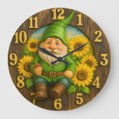 Gnome Sunshine Elf Garden Clock Große Wanduhr (Vorderseite)