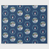Gnome Sweet Gnome Blumenreath Blue Custom Foto Geschenkpapier (Flach)