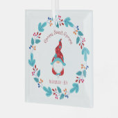 Gnome Sweet Gnome Elf Blumenreath Whimsical Fun Ornament Aus Glas (Vorderseite links)