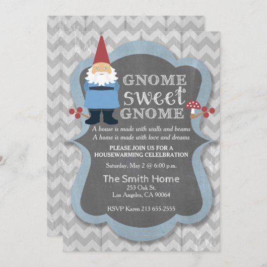 Gnome Sweet Gnome Housewarming Party Einladung (Vorne/Hinten)