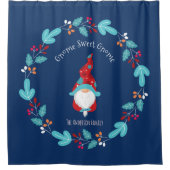 "Gnome Sweet Gnome" Moderne Elf Floral Wreath Blue Duschvorhang (Vorderseite)