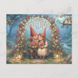 "Gnome Sweet Love" Romantisches Gartenzwergenpaar Postkarte