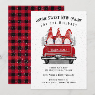Gnome Sweet New Gnome Vintag Red Truck Moving Ankündigung