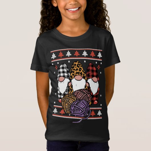 Gnome Ugge Christmas Pajama Kariert Leopard Print T-Shirt (Vorderseite)