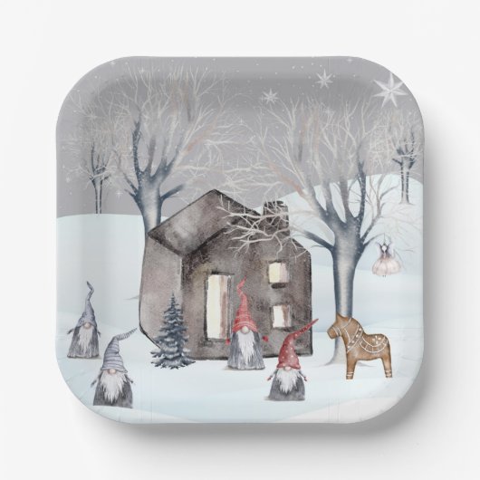 Gnome und Bäume Pappteller (Vorderseite)