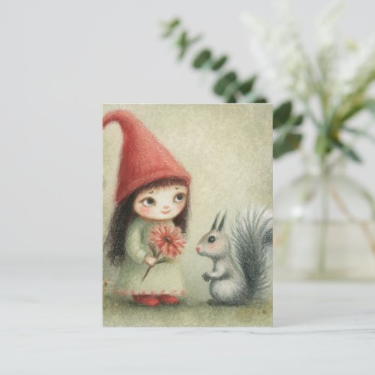 Gnome und das Eichhörnchen Postkarte (Stehend Vorderseite)