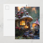 Gnome und ein Pilzhaus, Fantasy Design Postkarte (Vorne/Hinten)
