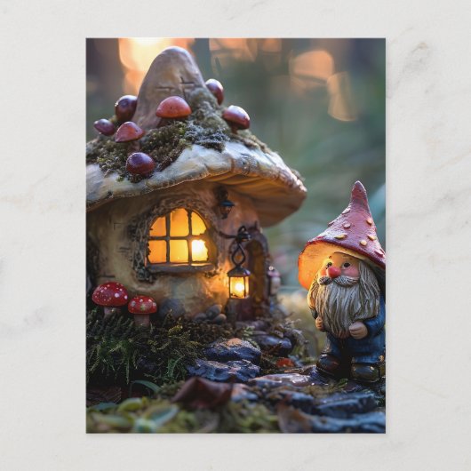 Gnome und ein Pilzhaus, Fantasy Design Postkarte (Vorderseite)