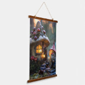 Gnome und ein Pilzhaus, Fantasy Design Wandteppich Mit Holzrahmen (Gewinkelt)