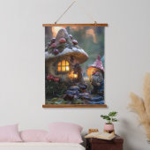 Gnome und ein Pilzhaus, Fantasy Design Wandteppich Mit Holzrahmen (Schlafzimmer)
