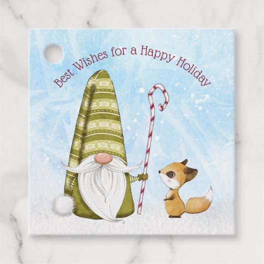 Gnome und Fox Best Wishs Happy Holiday Custom Geschenkanhänger (Vorderseite)