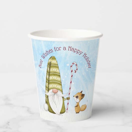 Gnome und Fox Best Wishs Happy Holiday Custom Pappbecher (Vorderseite)