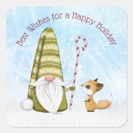 Gnome und Fox Best Wishs Happy Holiday Custom Quadratischer Aufkleber