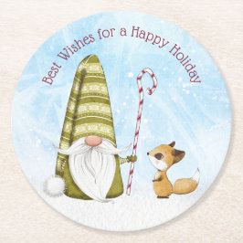 Gnome und Fox Best Wishs Happy Holiday Custom Runder Pappuntersetzer