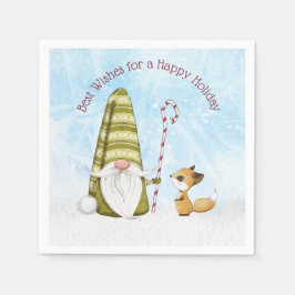 Gnome und Fox Best Wishs Happy Holiday Custom Serviette