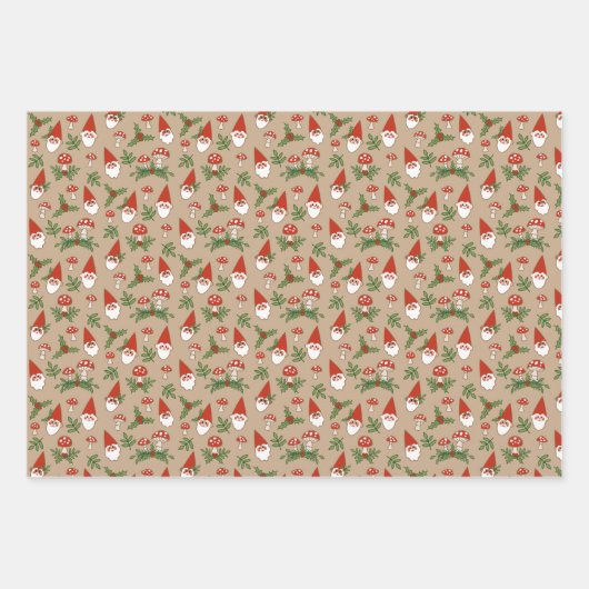 Gnome und Pilze Woodland Urlaub Geschenkpapier Set (Vorderseite 3)