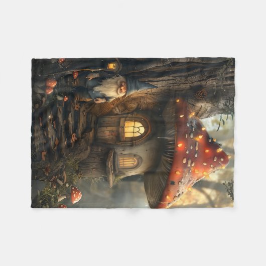 Gnome- und Pilzhausgestaltung Fleecedecke (Vorderseite (Horizontal))