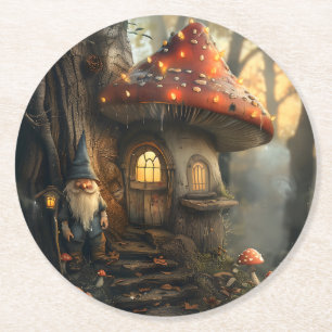 Gnome- und Pilzhausgestaltung Runder Pappuntersetzer