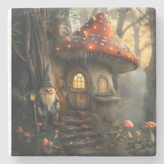 Gnome- und Pilzhausgestaltung Steinuntersetzer (Vorderseite)