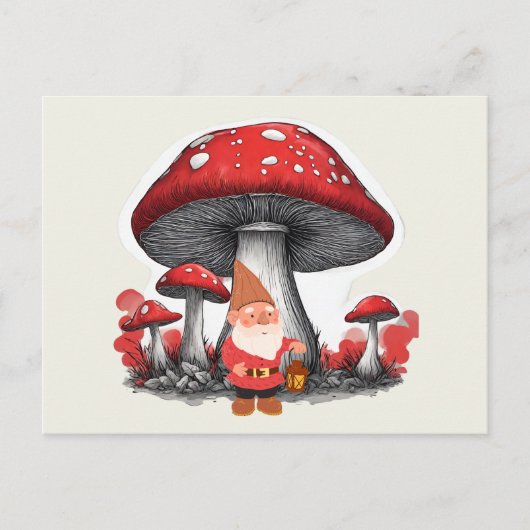 Gnome und Riesenrote Pilze Postkarte (Vorderseite)