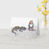 Gnome und Salamander stehend in Unkraut Karte (Gelbe Blume)