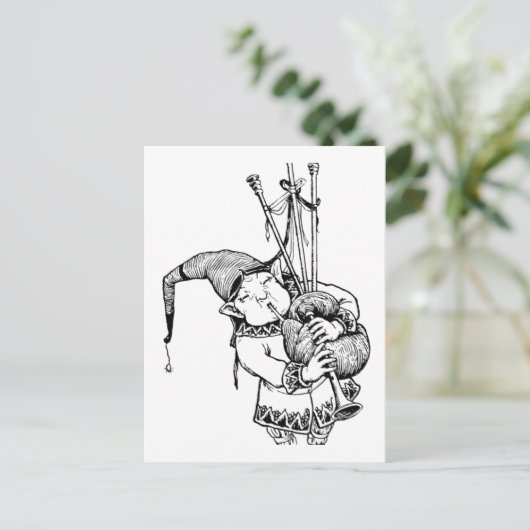 Gnome und seine Bagpipe Postkarte (Stehend Vorderseite)