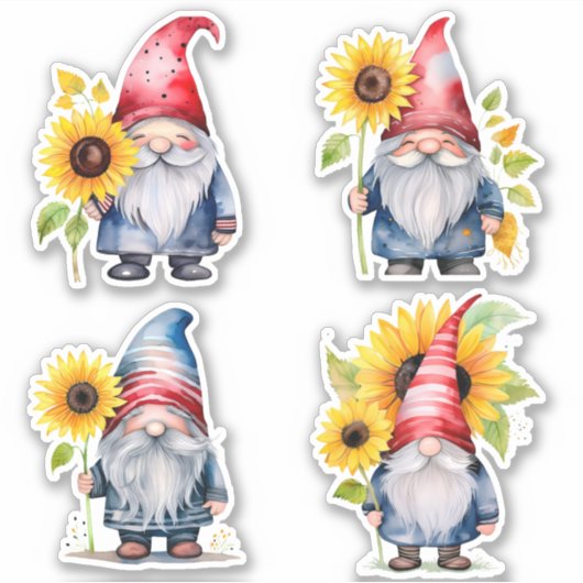 Gnome- und Sonnenblumenaufkleber Aufkleber (Vorderseite)