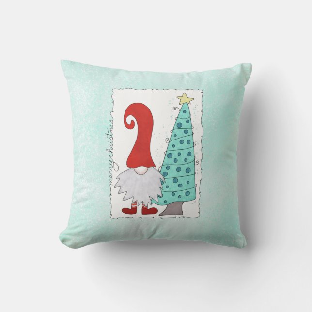 Gnome und Weihnachtsbaum Weihnachtsbaum Cartoon Kissen (Vorderseite)