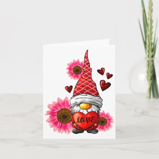 Gnome Valentines Day Cute Gnome Heart Leopard Sunf Karte (Vorderseite)
