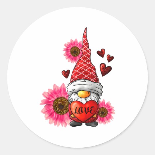 Gnome Valentines Day Cute Gnome Heart Leopard Sunf Runder Aufkleber (Vorderseite)
