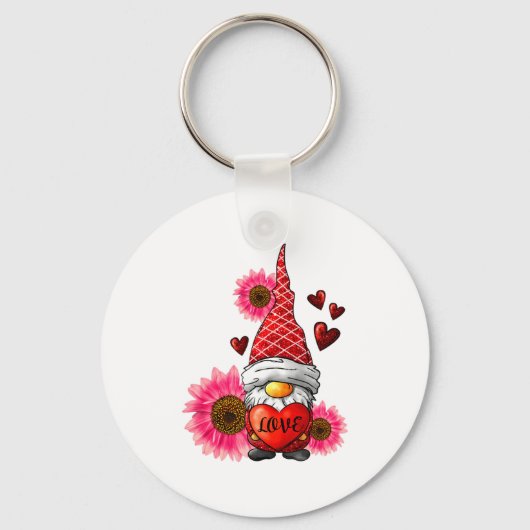 Gnome Valentines Day Cute Gnome Heart Leopard Sunf Schlüsselanhänger (Vorderseite)